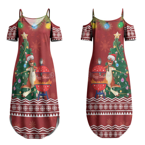 Australia Christmas In July Couples Matching Summer Maxi Dress and Hawaiian Shirt Happy Chrissie Kangaroo Barbie LT22