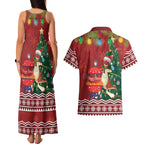 Australia Christmas In July Couples Matching Tank Maxi Dress and Hawaiian Shirt Happy Chrissie Kangaroo Barbie
