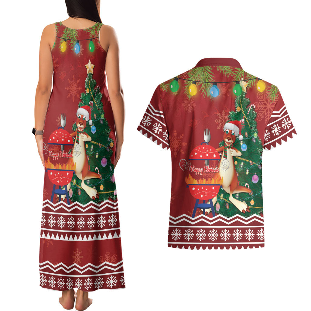 Australia Christmas In July Couples Matching Tank Maxi Dress and Hawaiian Shirt Happy Chrissie Kangaroo Barbie