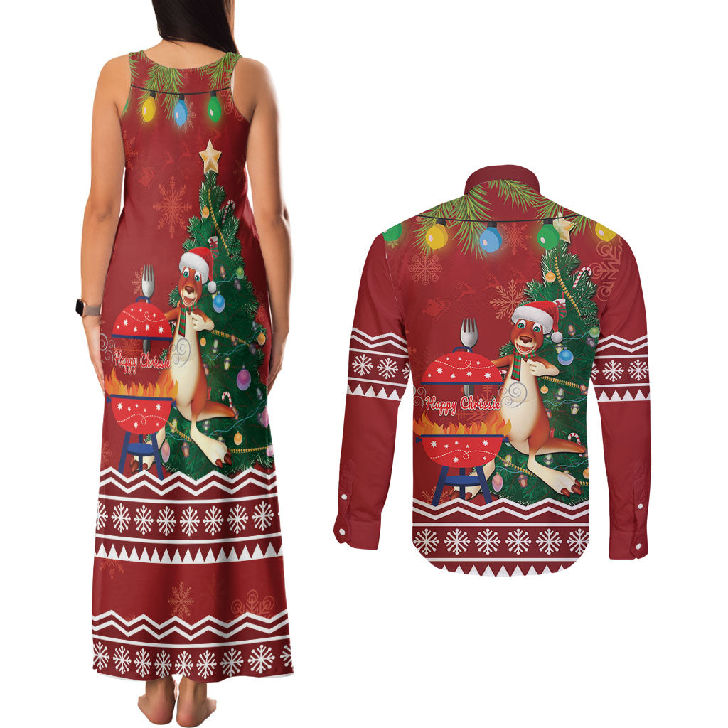 Australia Christmas In July Couples Matching Tank Maxi Dress and Long Sleeve Button Shirt Happy Chrissie Kangaroo Barbie