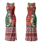 Australia Christmas In July Couples Matching Tank Maxi Dress and Long Sleeve Button Shirt Happy Chrissie Kangaroo Barbie LT22