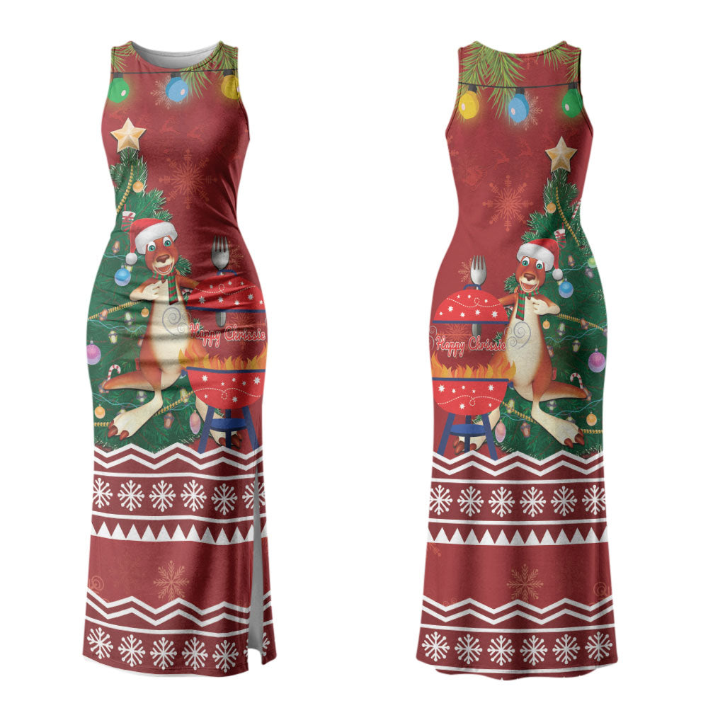 Australia Christmas In July Couples Matching Tank Maxi Dress and Long Sleeve Button Shirt Happy Chrissie Kangaroo Barbie LT22