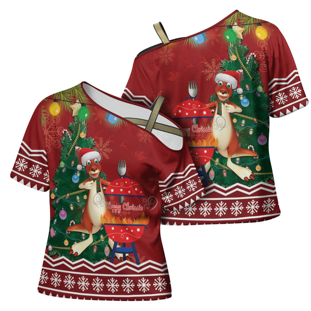 Australia Christmas In July Cross Shoulder Shirt Happy Chrissie Kangaroo Barbie