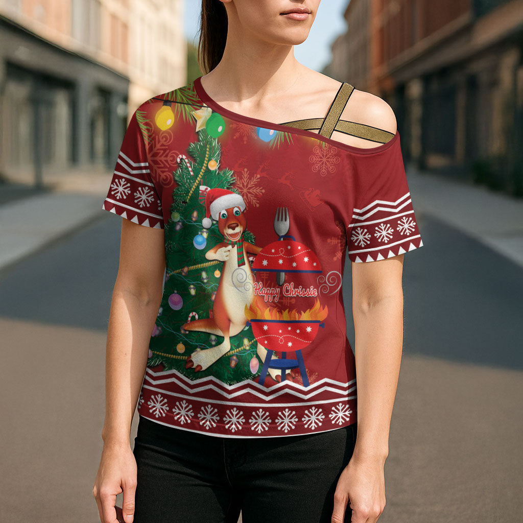 Australia Christmas In July Cross Shoulder Shirt Happy Chrissie Kangaroo Barbie