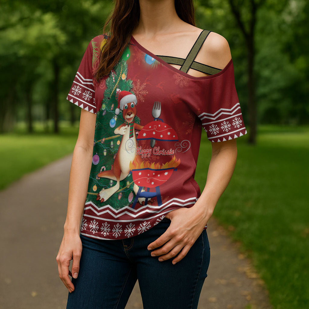 Australia Christmas In July Cross Shoulder Shirt Happy Chrissie Kangaroo Barbie