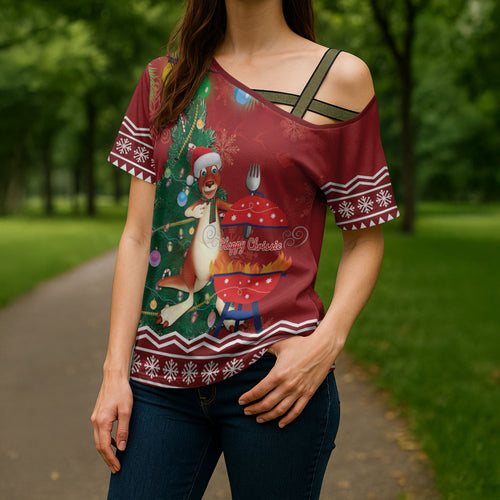 Australia Christmas In July Cross Shoulder Shirt Happy Chrissie Kangaroo Barbie