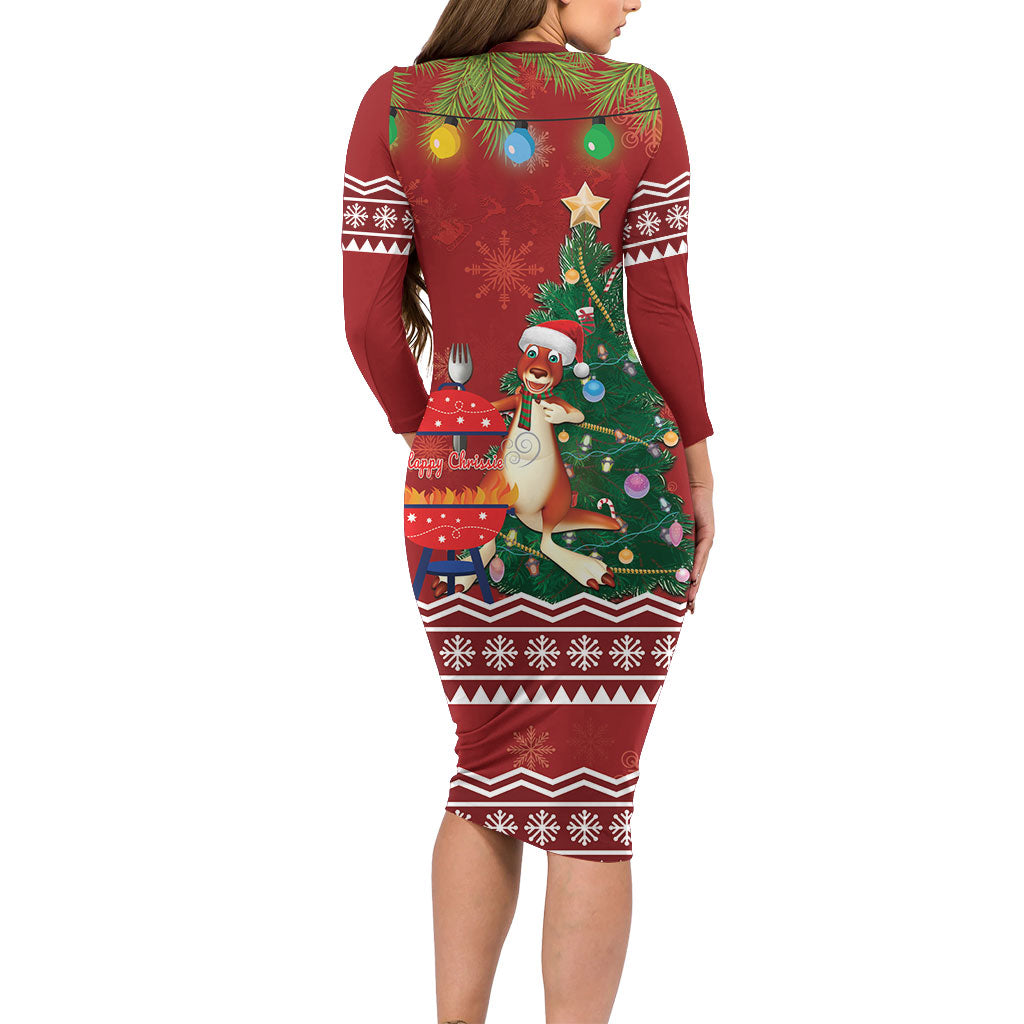 Australia Christmas In July Family Matching Long Sleeve Bodycon Dress and Hawaiian Shirt Happy Chrissie Kangaroo Barbie