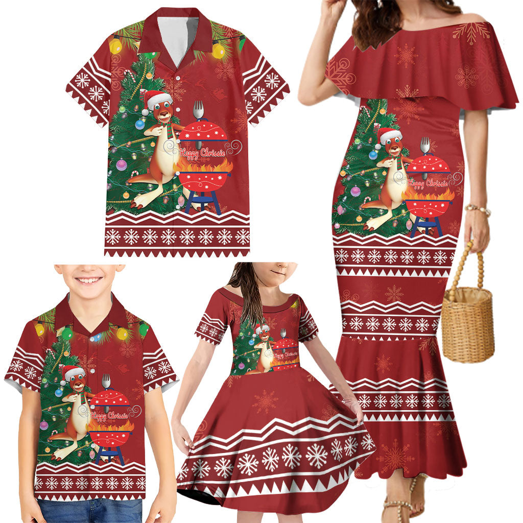 Australia Christmas In July Family Matching Mermaid Dress and Hawaiian Shirt Happy Chrissie Kangaroo Barbie