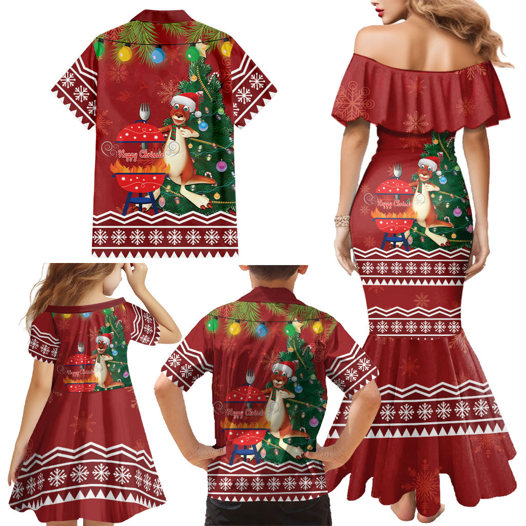 Australia Christmas In July Family Matching Mermaid Dress and Hawaiian Shirt Happy Chrissie Kangaroo Barbie