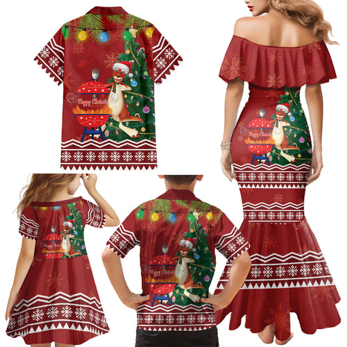 Australia Christmas In July Family Matching Mermaid Dress and Hawaiian Shirt Happy Chrissie Kangaroo Barbie