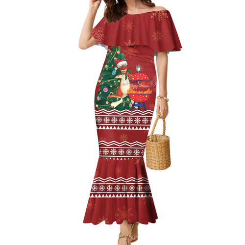 Australia Christmas In July Family Matching Mermaid Dress and Hawaiian Shirt Happy Chrissie Kangaroo Barbie