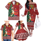 Australia Christmas In July Family Matching Off The Shoulder Long Sleeve Dress and Hawaiian Shirt Happy Chrissie Kangaroo Barbie