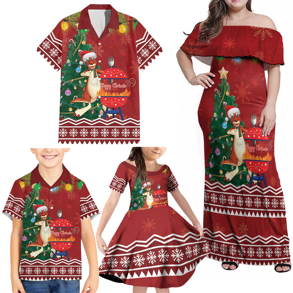 Australia Christmas In July Family Matching Off Shoulder Maxi Dress and Hawaiian Shirt Happy Chrissie Kangaroo Barbie