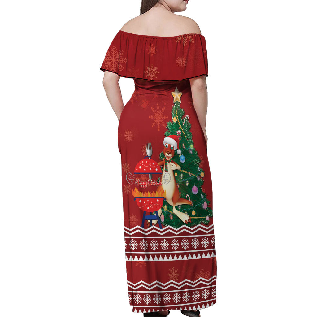 Australia Christmas In July Family Matching Off Shoulder Maxi Dress and Hawaiian Shirt Happy Chrissie Kangaroo Barbie