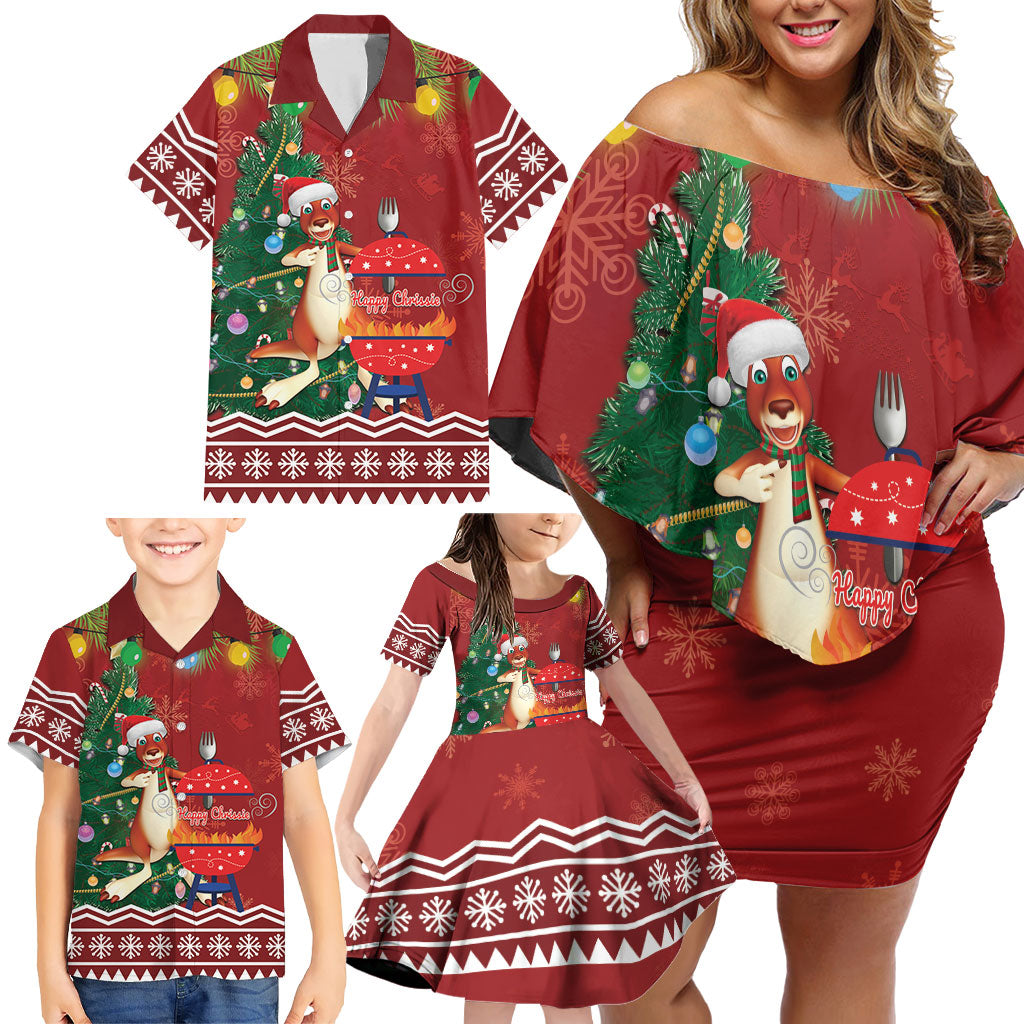 Australia Christmas In July Family Matching Off Shoulder Short Dress and Hawaiian Shirt Happy Chrissie Kangaroo Barbie