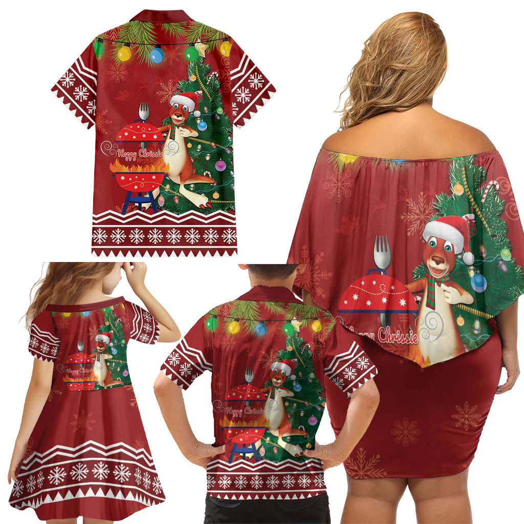 Australia Christmas In July Family Matching Off Shoulder Short Dress and Hawaiian Shirt Happy Chrissie Kangaroo Barbie
