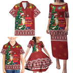 Australia Christmas In July Family Matching Puletasi and Hawaiian Shirt Happy Chrissie Kangaroo Barbie