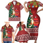 Australia Christmas In July Family Matching Short Sleeve Bodycon Dress and Hawaiian Shirt Happy Chrissie Kangaroo Barbie