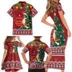 Australia Christmas In July Family Matching Short Sleeve Bodycon Dress and Hawaiian Shirt Happy Chrissie Kangaroo Barbie