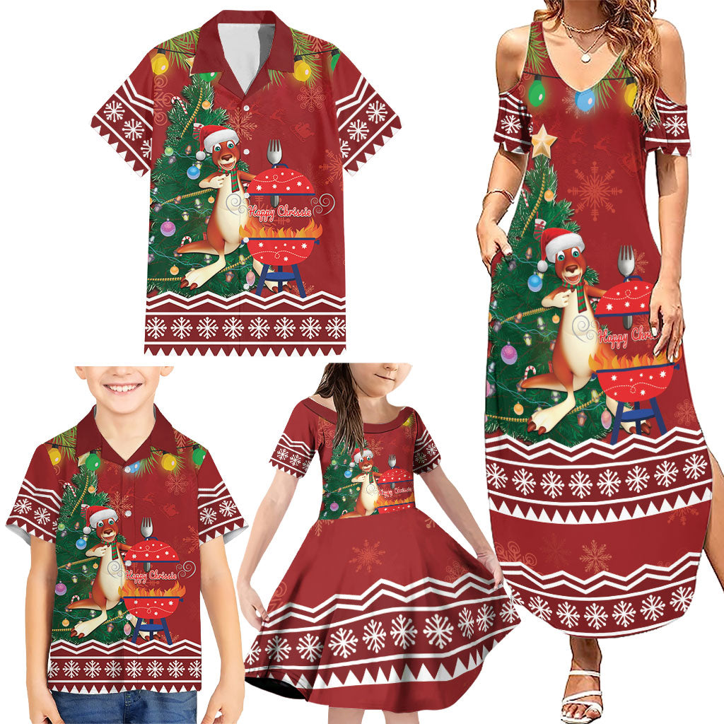 Australia Christmas In July Family Matching Summer Maxi Dress and Hawaiian Shirt Happy Chrissie Kangaroo Barbie