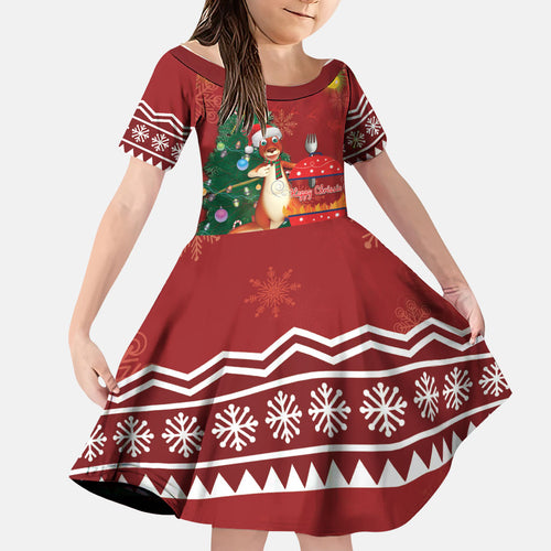 Australia Christmas In July Family Matching Summer Maxi Dress and Hawaiian Shirt Happy Chrissie Kangaroo Barbie