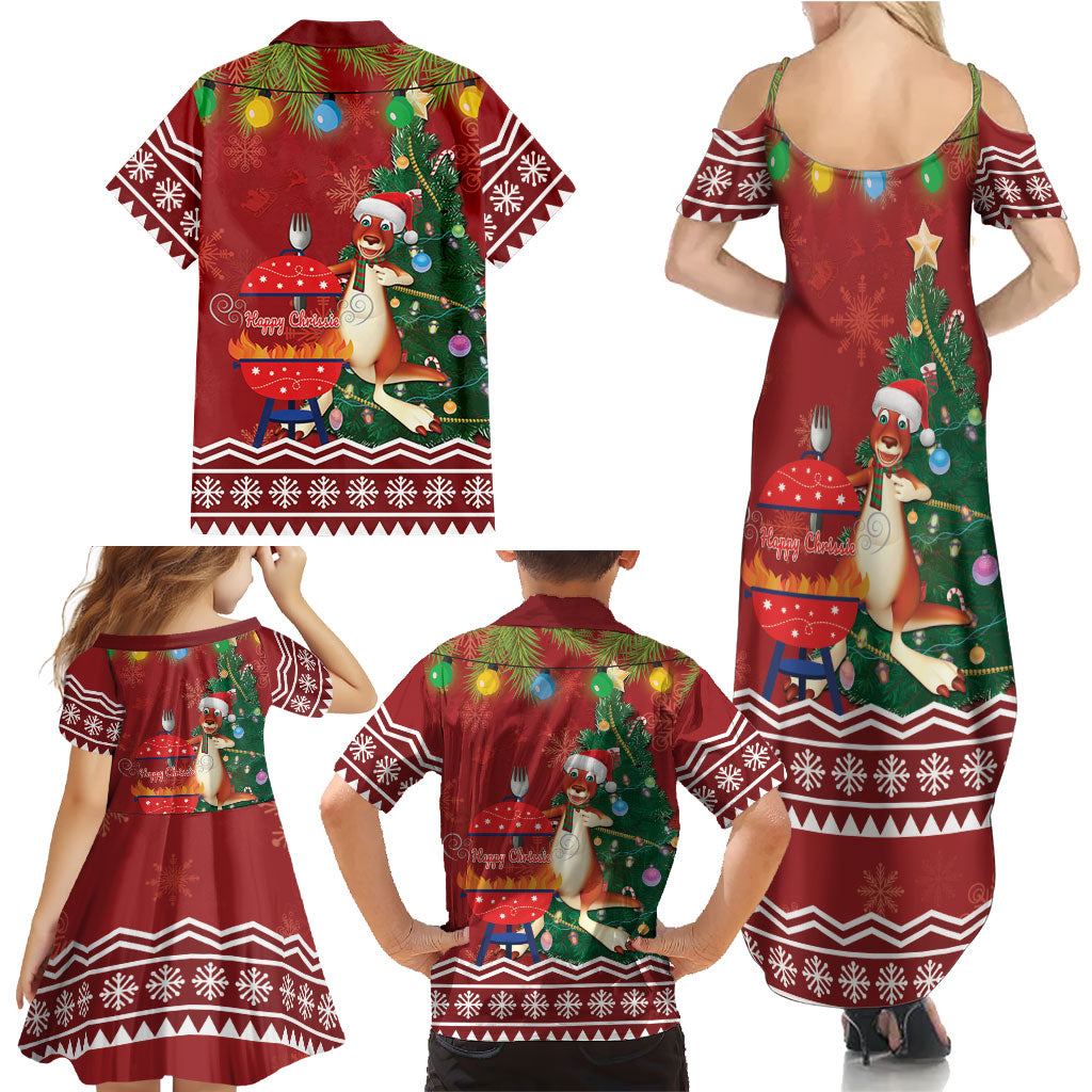 Australia Christmas In July Family Matching Summer Maxi Dress and Hawaiian Shirt Happy Chrissie Kangaroo Barbie