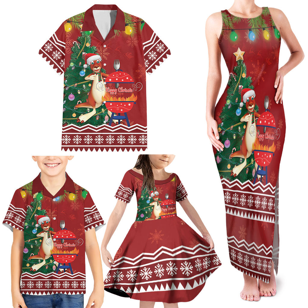 Australia Christmas In July Family Matching Tank Maxi Dress and Hawaiian Shirt Happy Chrissie Kangaroo Barbie