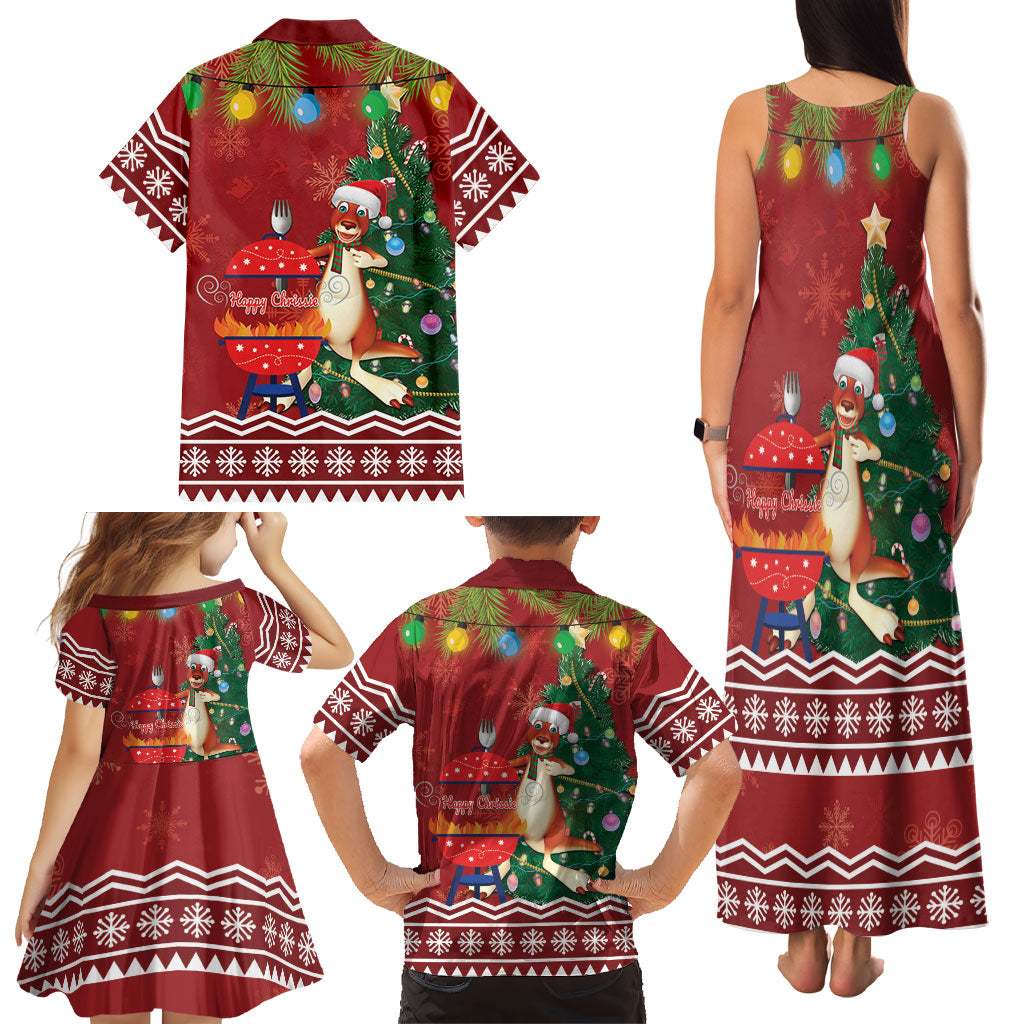 Australia Christmas In July Family Matching Tank Maxi Dress and Hawaiian Shirt Happy Chrissie Kangaroo Barbie