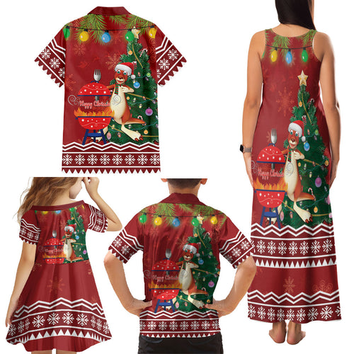 Australia Christmas In July Family Matching Tank Maxi Dress and Hawaiian Shirt Happy Chrissie Kangaroo Barbie