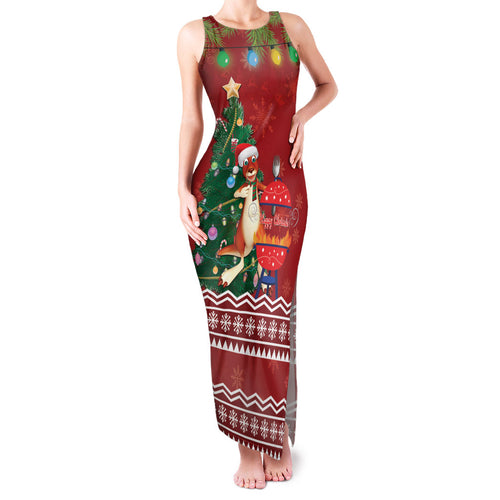 Australia Christmas In July Family Matching Tank Maxi Dress and Hawaiian Shirt Happy Chrissie Kangaroo Barbie