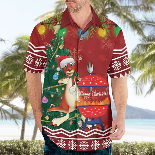 Australia Christmas In July Hawaiian Shirt Happy Chrissie Kangaroo Barbie