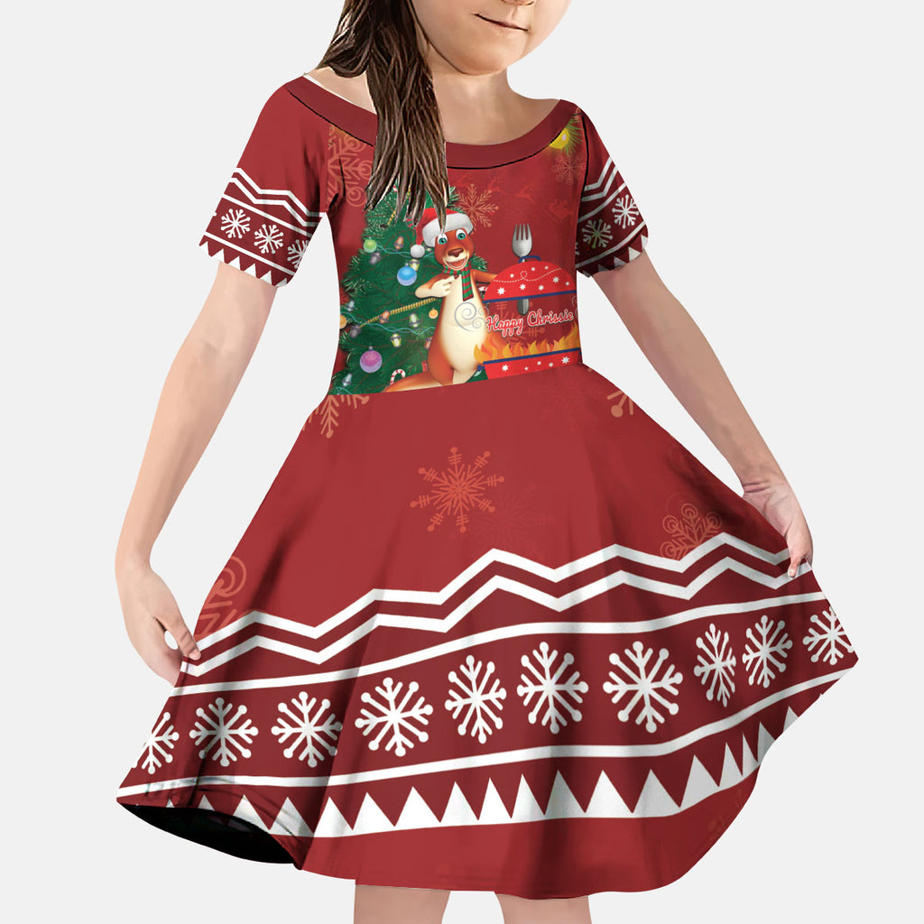 Australia Christmas In July Kid Short Sleeve Dress Happy Chrissie Kangaroo Barbie