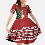 Australia Christmas In July Kid Short Sleeve Dress Happy Chrissie Kangaroo Barbie