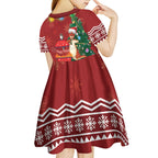 Australia Christmas In July Kid Short Sleeve Dress Happy Chrissie Kangaroo Barbie