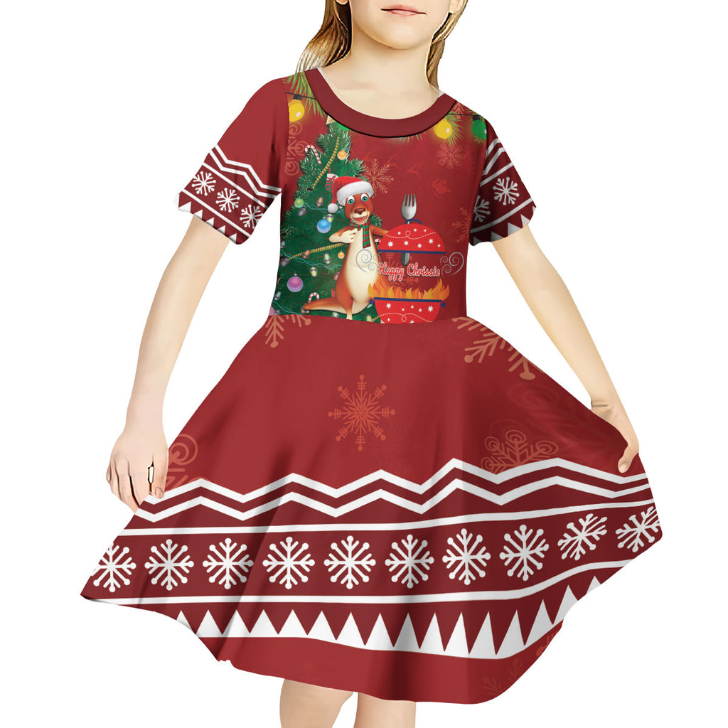 Australia Christmas In July Kid Short Sleeve Dress Happy Chrissie Kangaroo Barbie