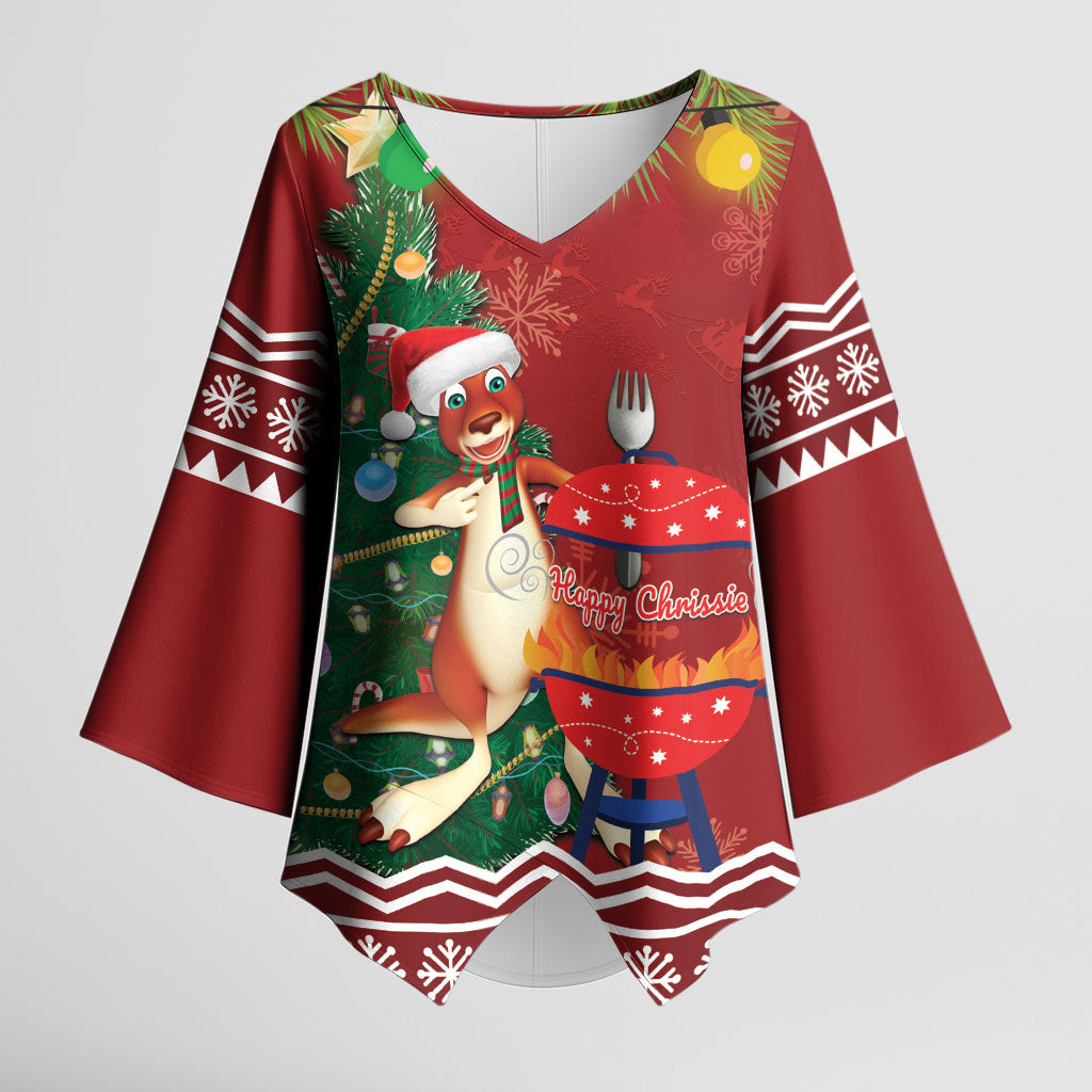 Australia Christmas In July Kimono Sleeve Blouse Happy Chrissie Kangaroo Barbie
