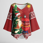 Australia Christmas In July Kimono Sleeve Blouse Happy Chrissie Kangaroo Barbie
