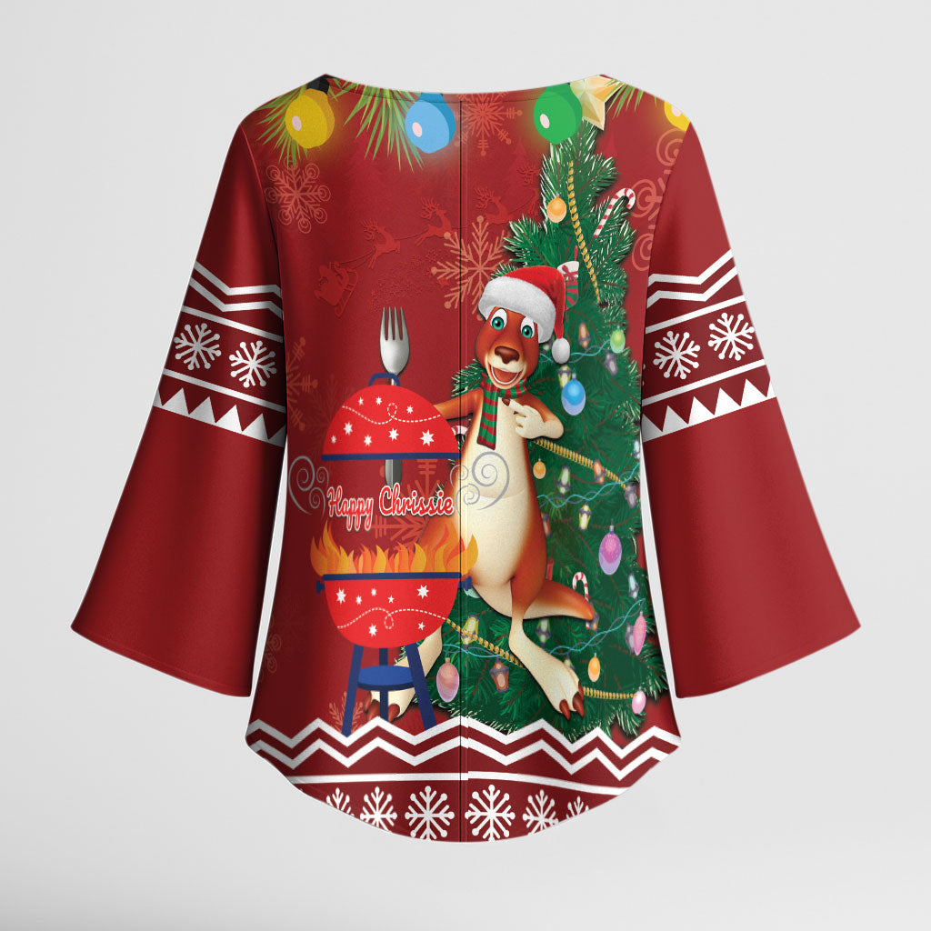 Australia Christmas In July Kimono Sleeve Blouse Happy Chrissie Kangaroo Barbie
