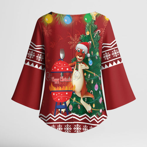 Australia Christmas In July Kimono Sleeve Blouse Happy Chrissie Kangaroo Barbie