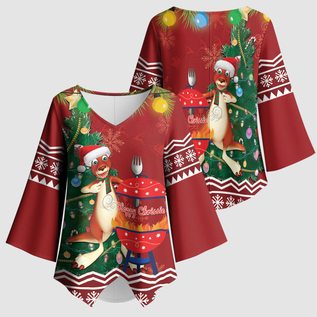 Australia Christmas In July Kimono Sleeve Blouse Happy Chrissie Kangaroo Barbie
