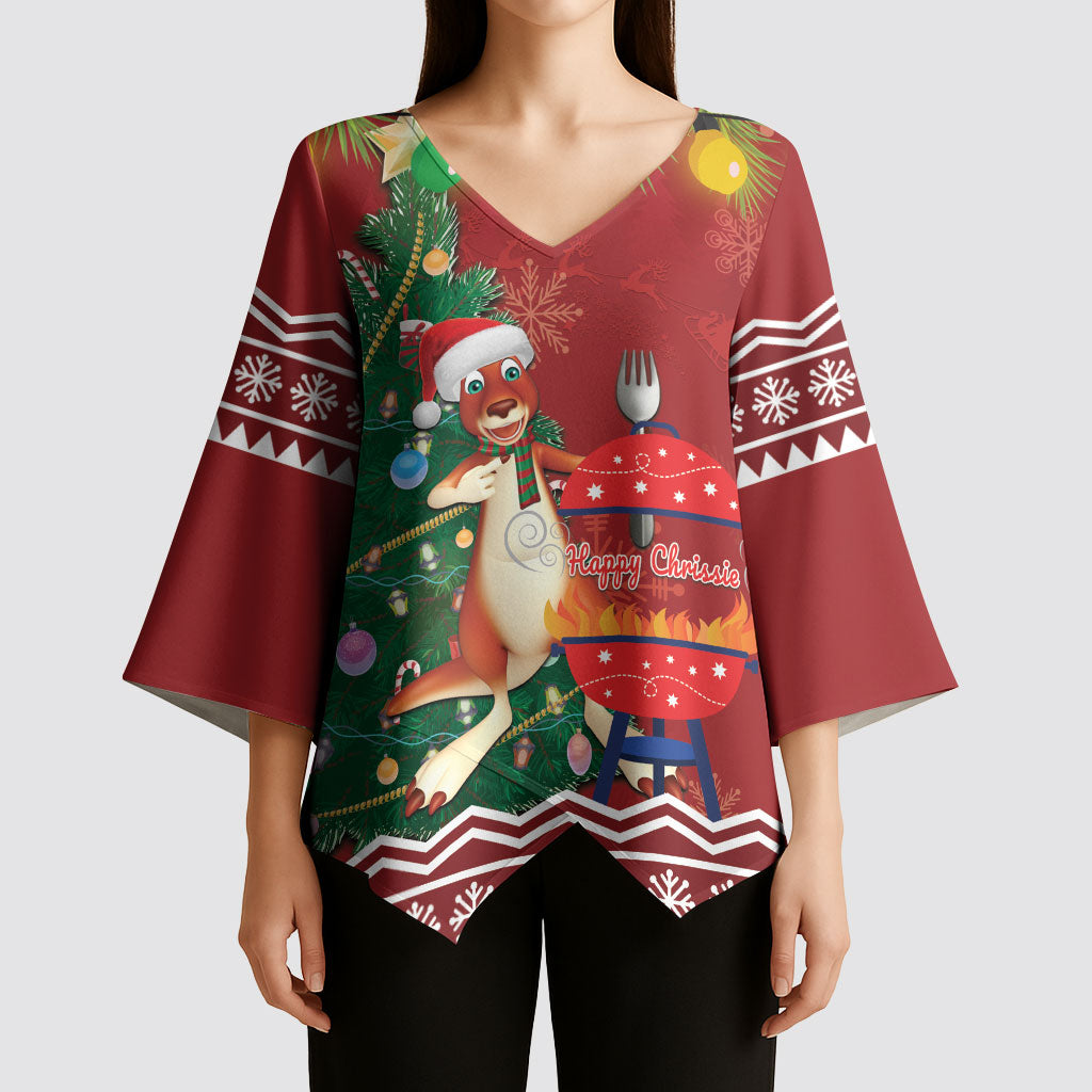 Australia Christmas In July Kimono Sleeve Blouse Happy Chrissie Kangaroo Barbie