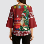 Australia Christmas In July Kimono Sleeve Blouse Happy Chrissie Kangaroo Barbie