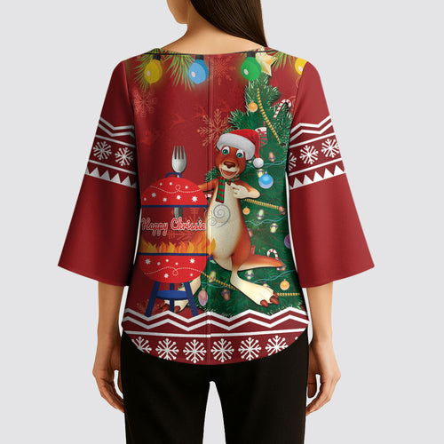 Australia Christmas In July Kimono Sleeve Blouse Happy Chrissie Kangaroo Barbie