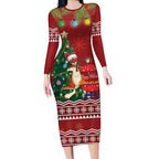 Australia Christmas In July Long Sleeve Bodycon Dress Happy Chrissie Kangaroo Barbie