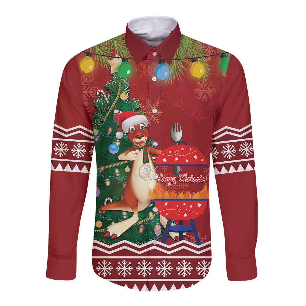 Australia Christmas In July Long Sleeve Button Shirt Happy Chrissie Kangaroo Barbie