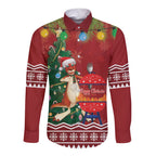 Australia Christmas In July Long Sleeve Button Shirt Happy Chrissie Kangaroo Barbie