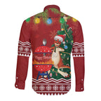 Australia Christmas In July Long Sleeve Button Shirt Happy Chrissie Kangaroo Barbie