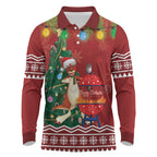 Australia Christmas In July Long Sleeve Polo Shirt Happy Chrissie Kangaroo Barbie