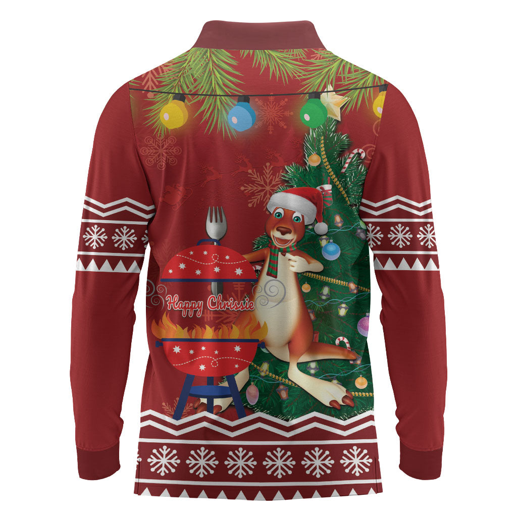 Australia Christmas In July Long Sleeve Polo Shirt Happy Chrissie Kangaroo Barbie