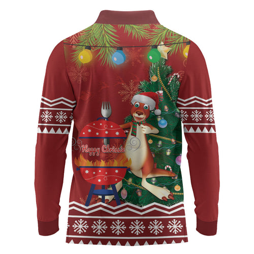 Australia Christmas In July Long Sleeve Polo Shirt Happy Chrissie Kangaroo Barbie